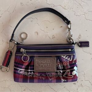 Coach Purple Plaid Graphic Signature Wristlet